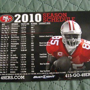 San Francisco 49ers 2010 Schedule Magnet